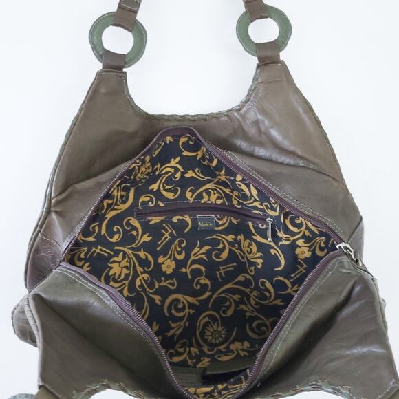 Leaders in Leather Paraguay Handbag Hand Tooled Cutout Satchel Brown Green - Picture 3 of 7